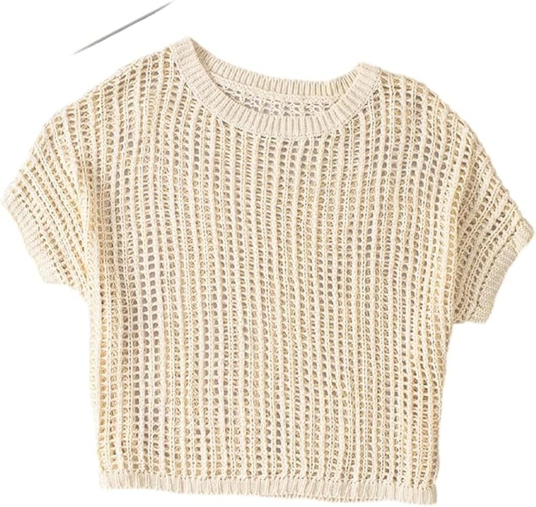 Chvity Women's Short Sleeve Scoop Neck Sweaters Casual Off